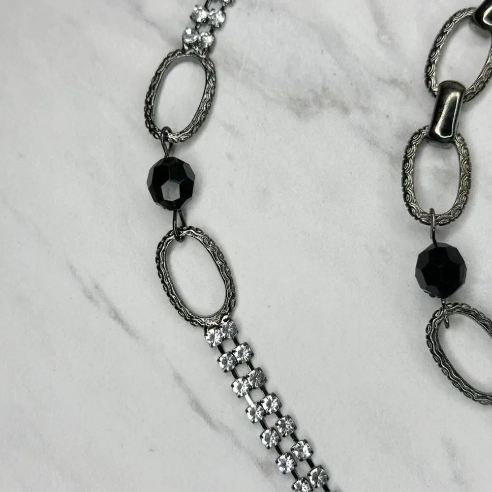 Womens Rhinestone Studded Black Beaded Chain Link Belt Large (L/XL) ✨